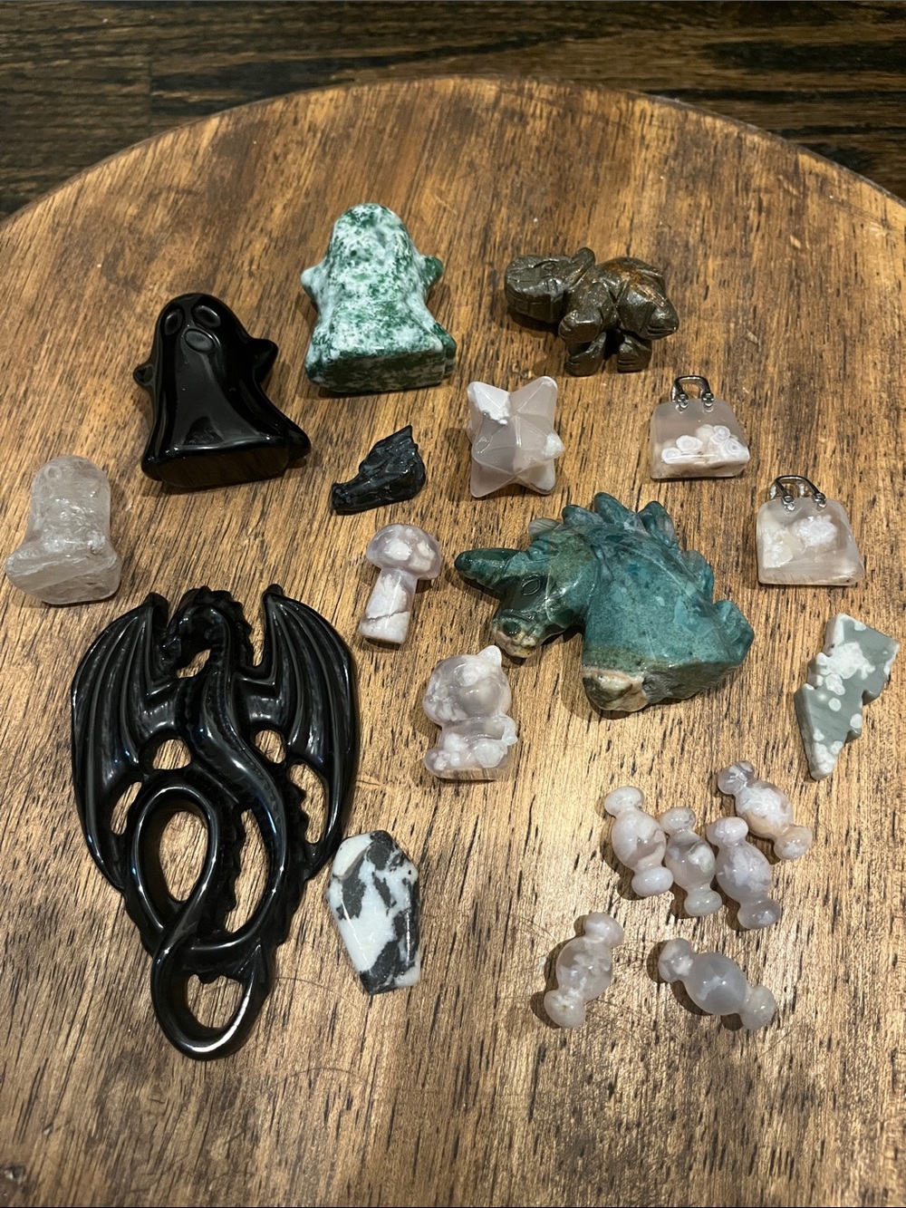 Crystal Carving Bundle Ocean Jasper, Green Cherry Jasper, Green Flower Agate